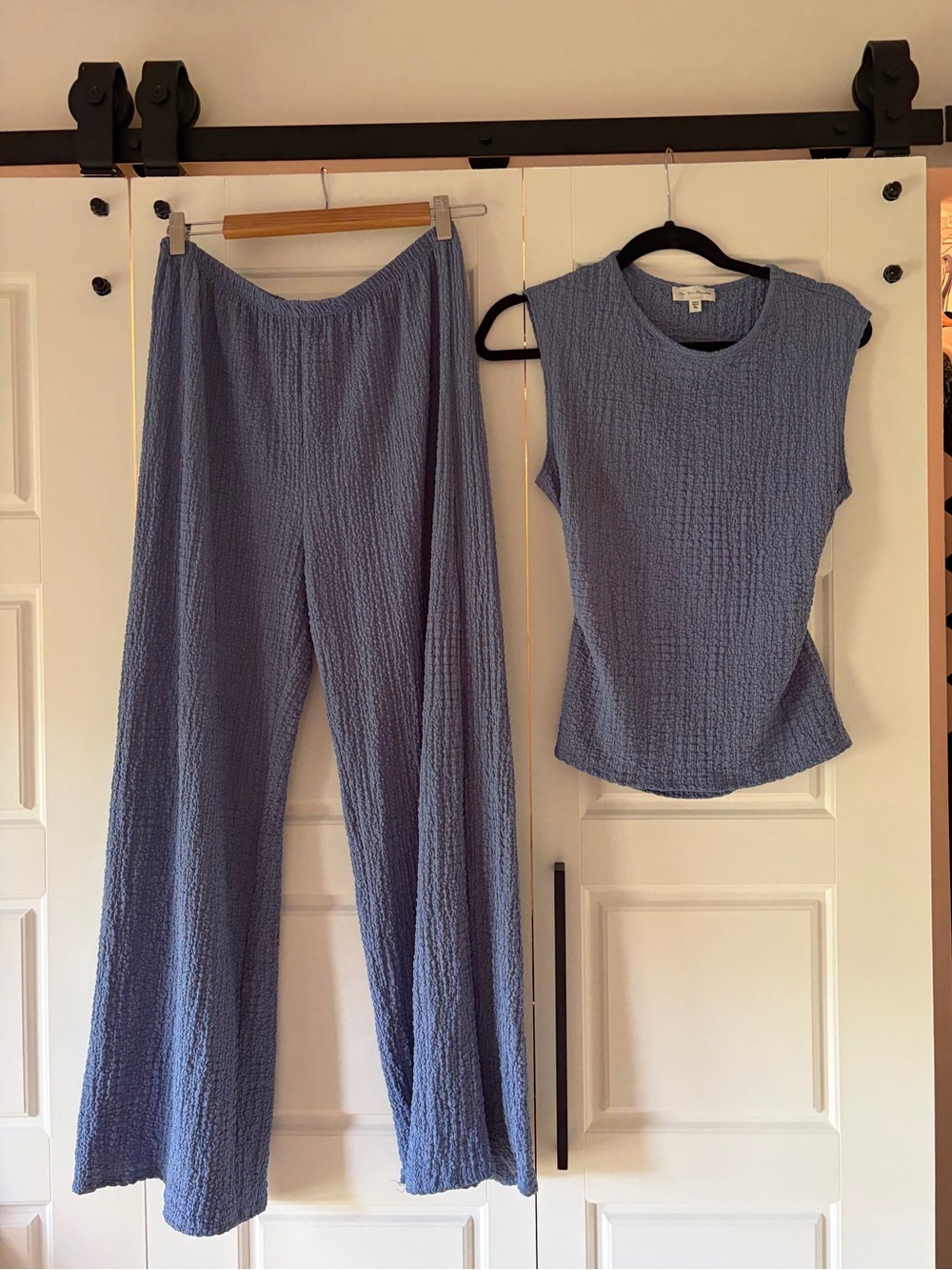 See You Monday Textured Wide-Leg Set - Dusty Blue